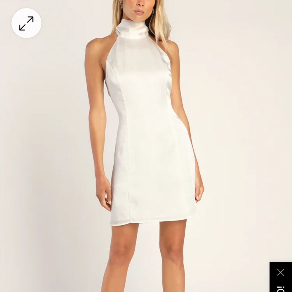 Lulu’s Infinite Admiration White Satin Halter Dress